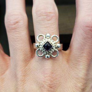 Size 8.75 925 Sterling Silver Fancy Heavy Amethyst Stone Ring